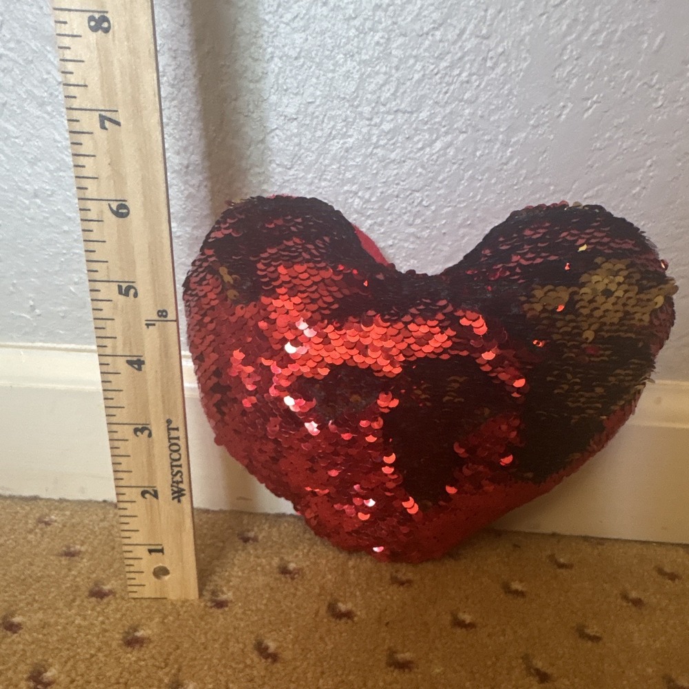 Red Sequin Heart Decorative Throw Pillow Small 8x8 in Zip Closure Kids